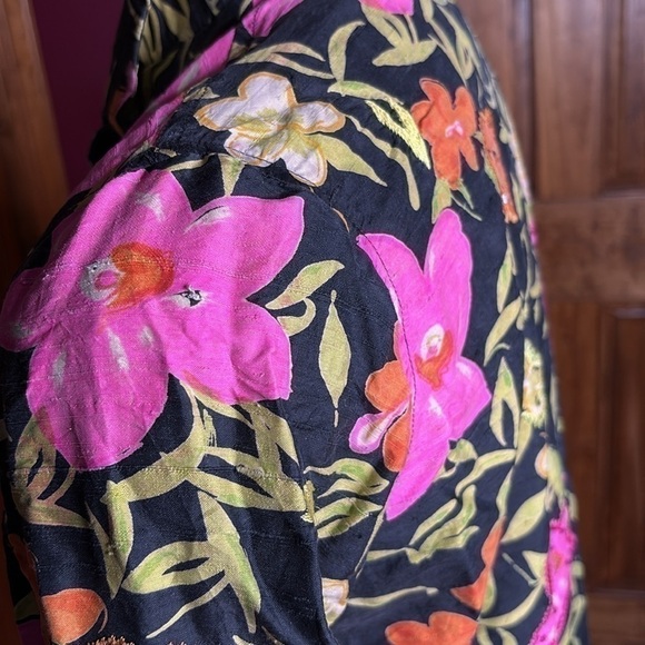 VINTAGE Laura Ashley Petite Silk Floral Blazer Jacket lightweight cropped sz S - Picture 10 of 16